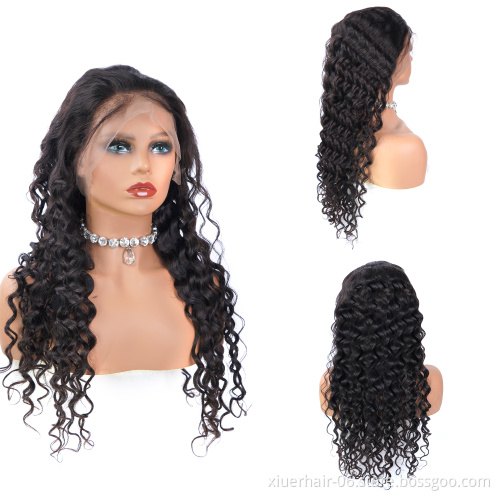 RTS High Quality Long 13x4 Frontal Indian Lace HD Natural Color Water Wave Curly Human Hair Wigs Wholesale
